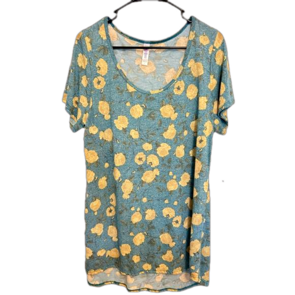 Women's Lularoe Teal Yellow Floral T-Shirt Size L